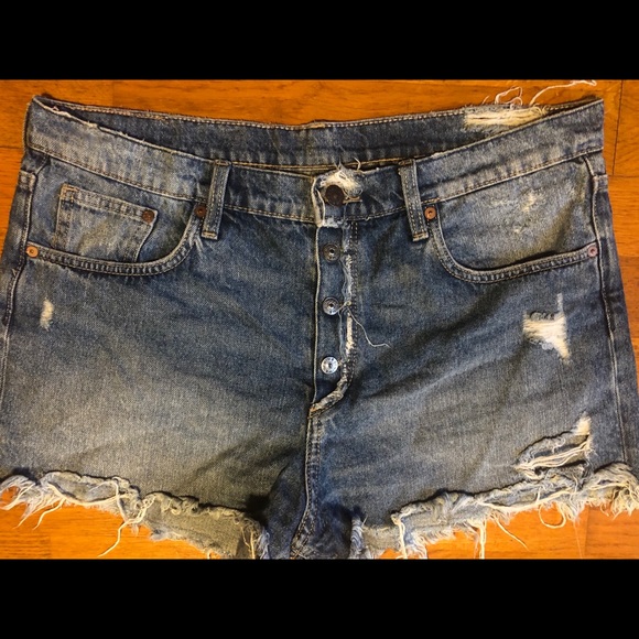 High Waisted Destroyed Denim Shorts - Picture 1 of 6